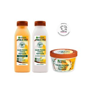 Combo hair food reparación coco: shampoo, acondicionador y mascarilla