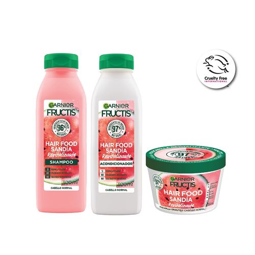 Combo hair food revitalizacion sandía: shampoo, acondicionador y mascarilla