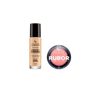 Combo de maquillaje rutina básica rostro: base tono porcelana + rubor