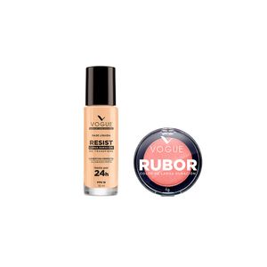 Combo de maquillaje rutina básica rostro: base tono sensual + rubor