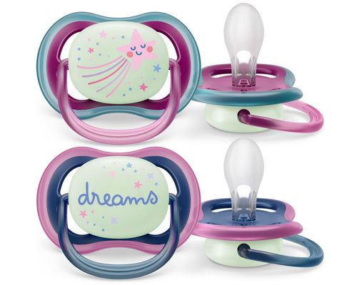 Chupete ultra air deco nightime 6-18m morado (2 unidades)