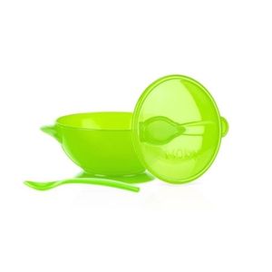 Bowl de colores con tapa y cuchara con ventosa