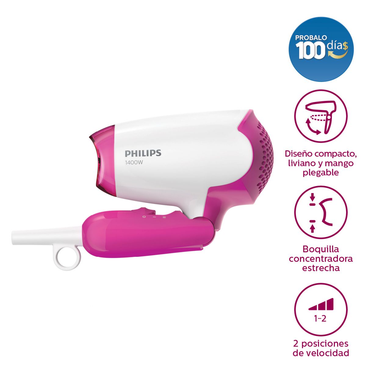 Philips Secador De Pelo Rosa Secador De Cabello Philips BHC010/70