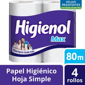 Papel higiénico max hoja simple 80 mts (4 unidades)