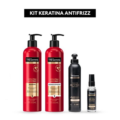 Combo Shampoo y acondicionador 500ml Keratina Antifrizz + Oleo finalizador + Antifrizz leave-in