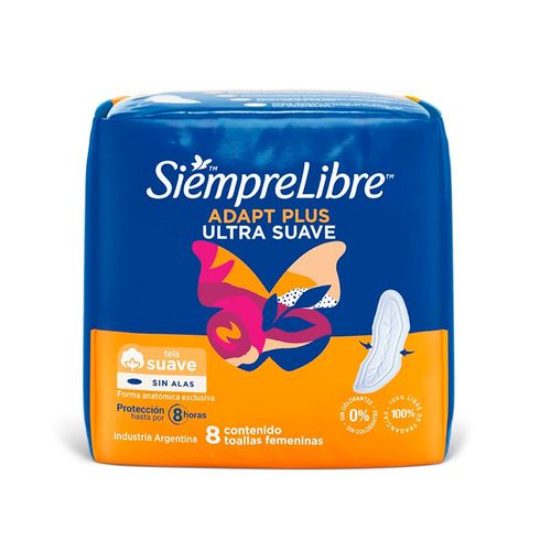 Toallas femeninas Adapt Plus suave sin alas (8 unidades)