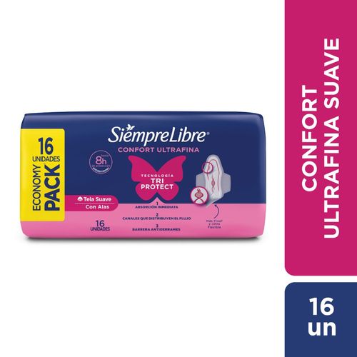 Toallas femeninas Adapt Plus Ultrafina suave con alas (16 unidades)