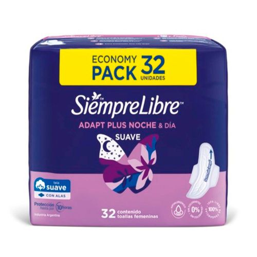 Toallas femeninas Adapt Plus Noche & Día suave con alas (32 unidades)