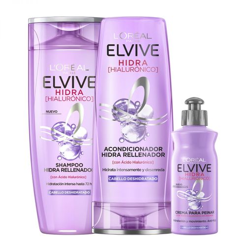 Combo elvive ácido hialurónico: shampoo, acondicionador y crema para peinar