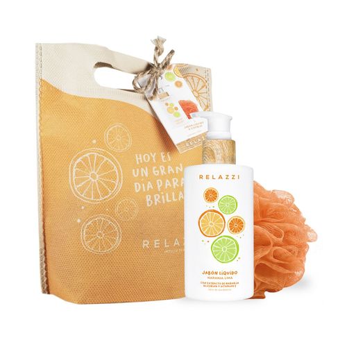 Box felicidad naranja (jabon liquido + esponja + bolsa eco)