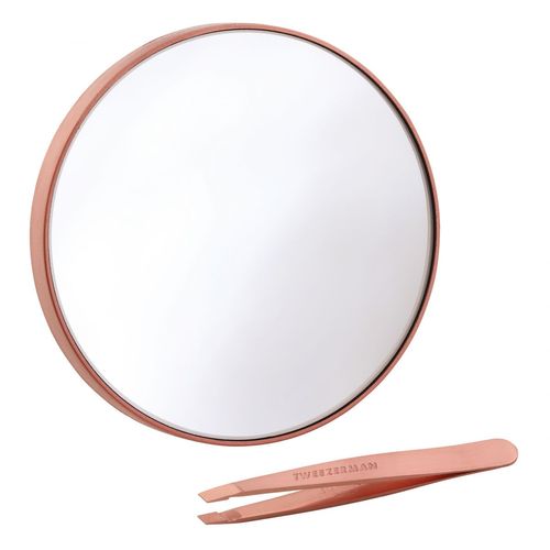 Combo de mini pinza inclinada color oro rosa y espejo 10X